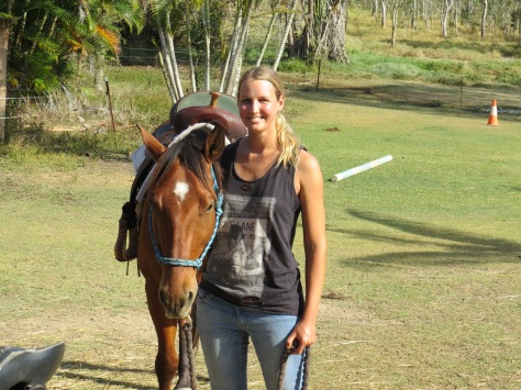 Volunteer and keen horse rider, Nicole about to head off on a ride on a nearby farm. 